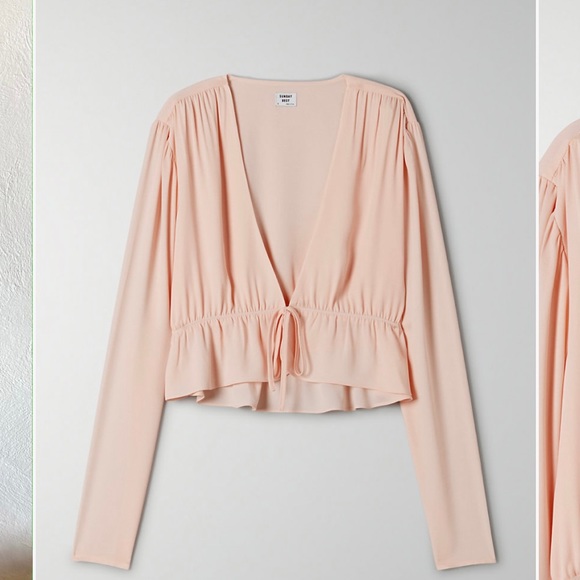 Sunday Best Cropped Tie-Front Blouse 2XS in Forest Green - Picture 6 of 11